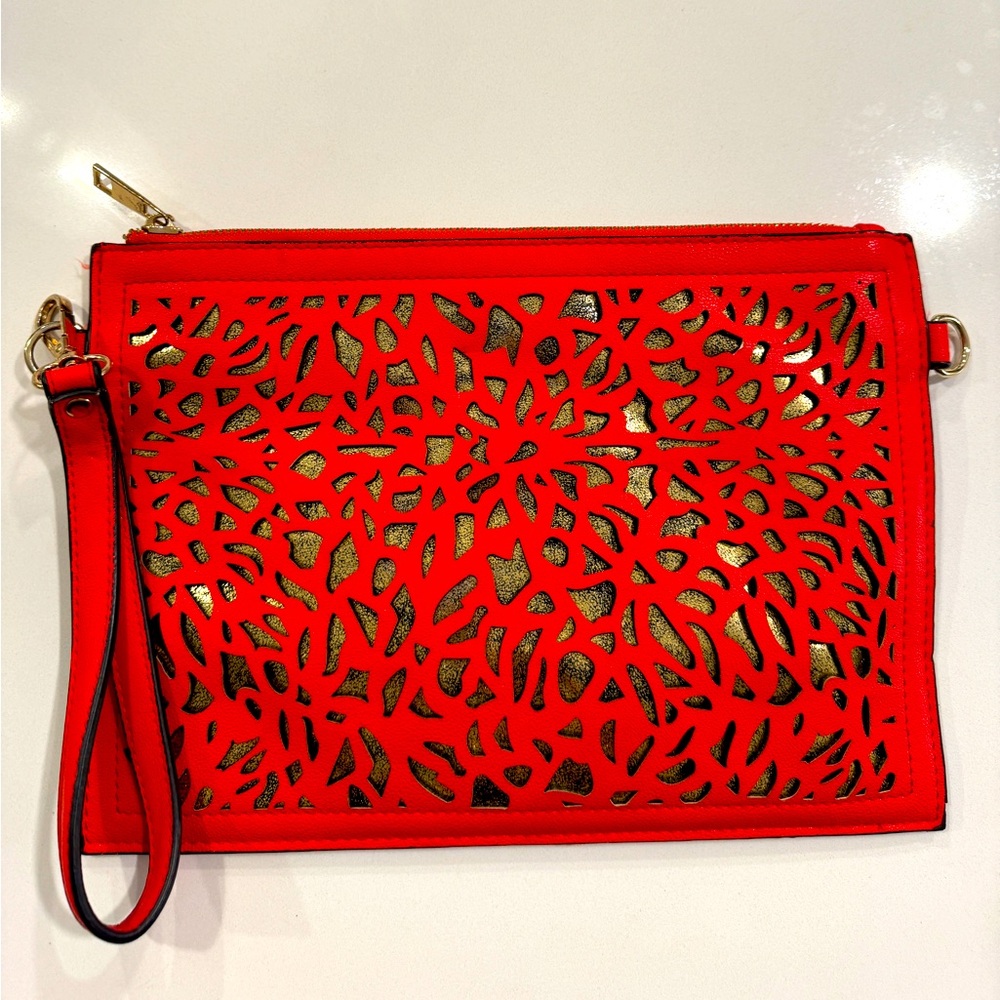Large laser cut leather clutch